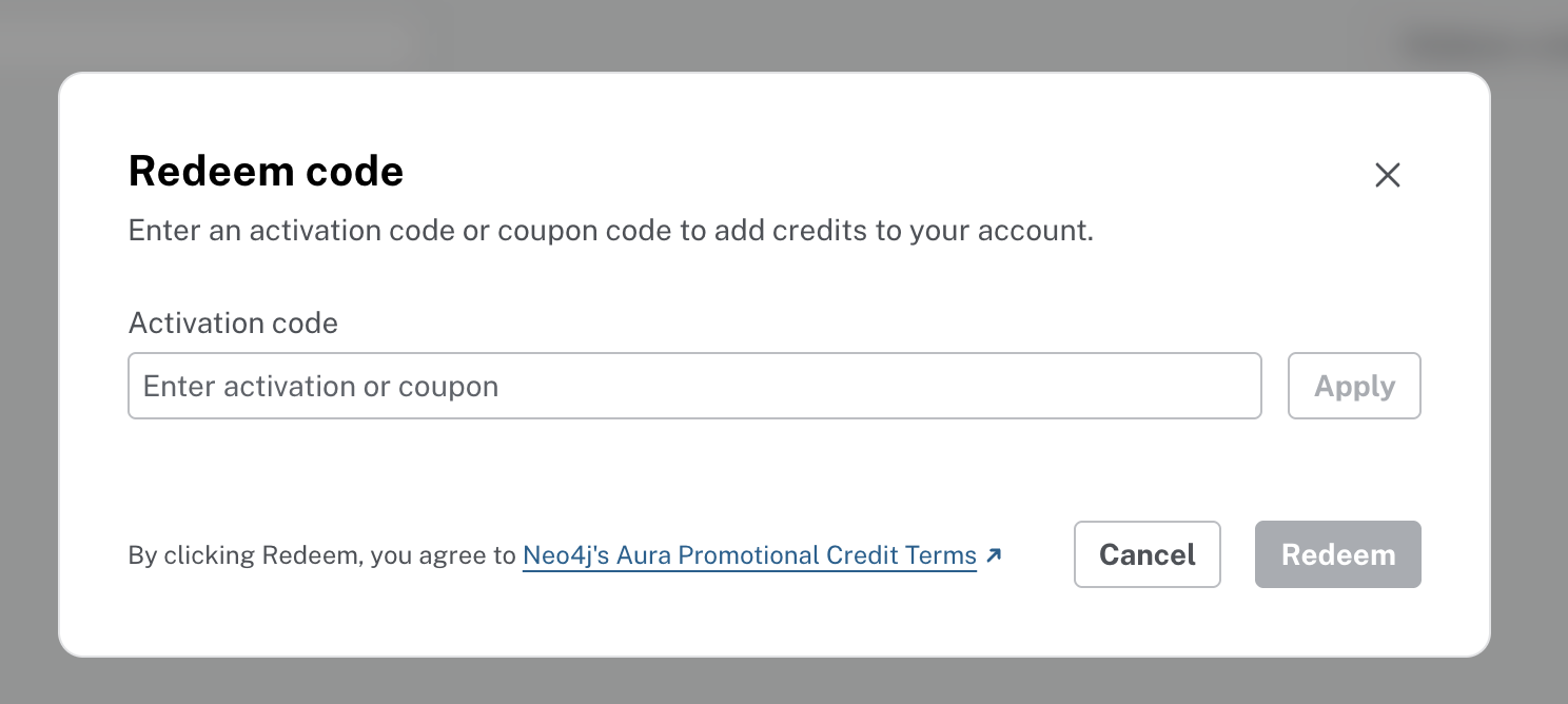 The Redeem code dialog with an empty activation code field