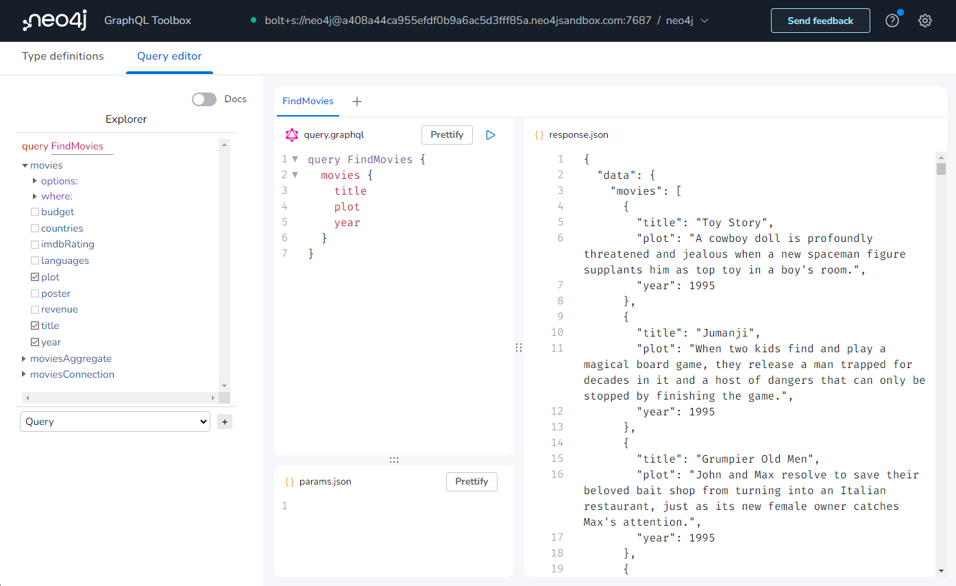 Screenshot of the GraphQL toolbox