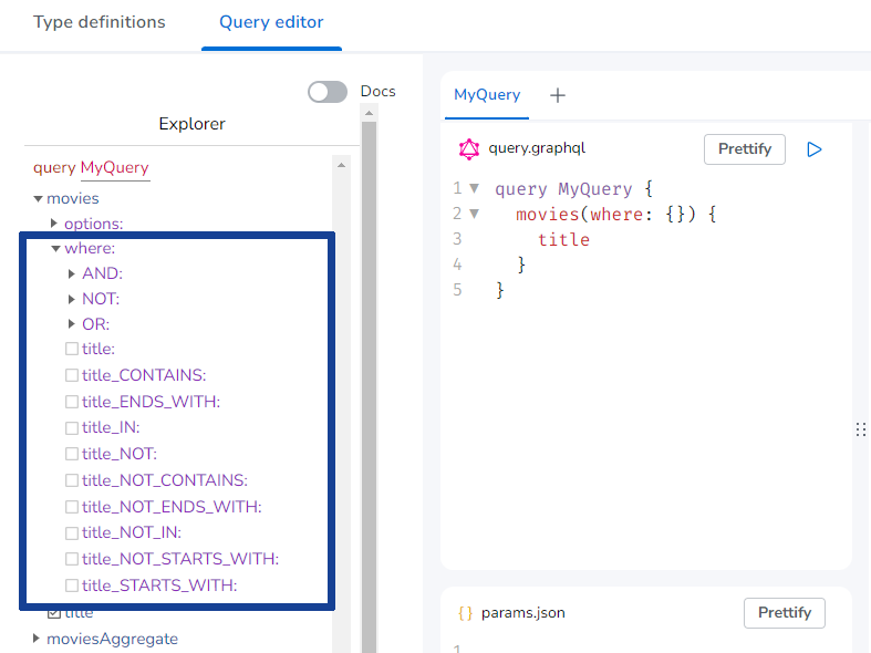 Neo4j GraphQL Toolbox Explorer feature