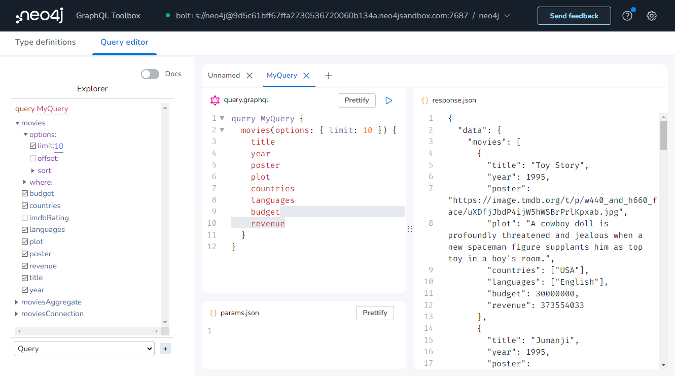 Toolbox showing the updated movies query and results