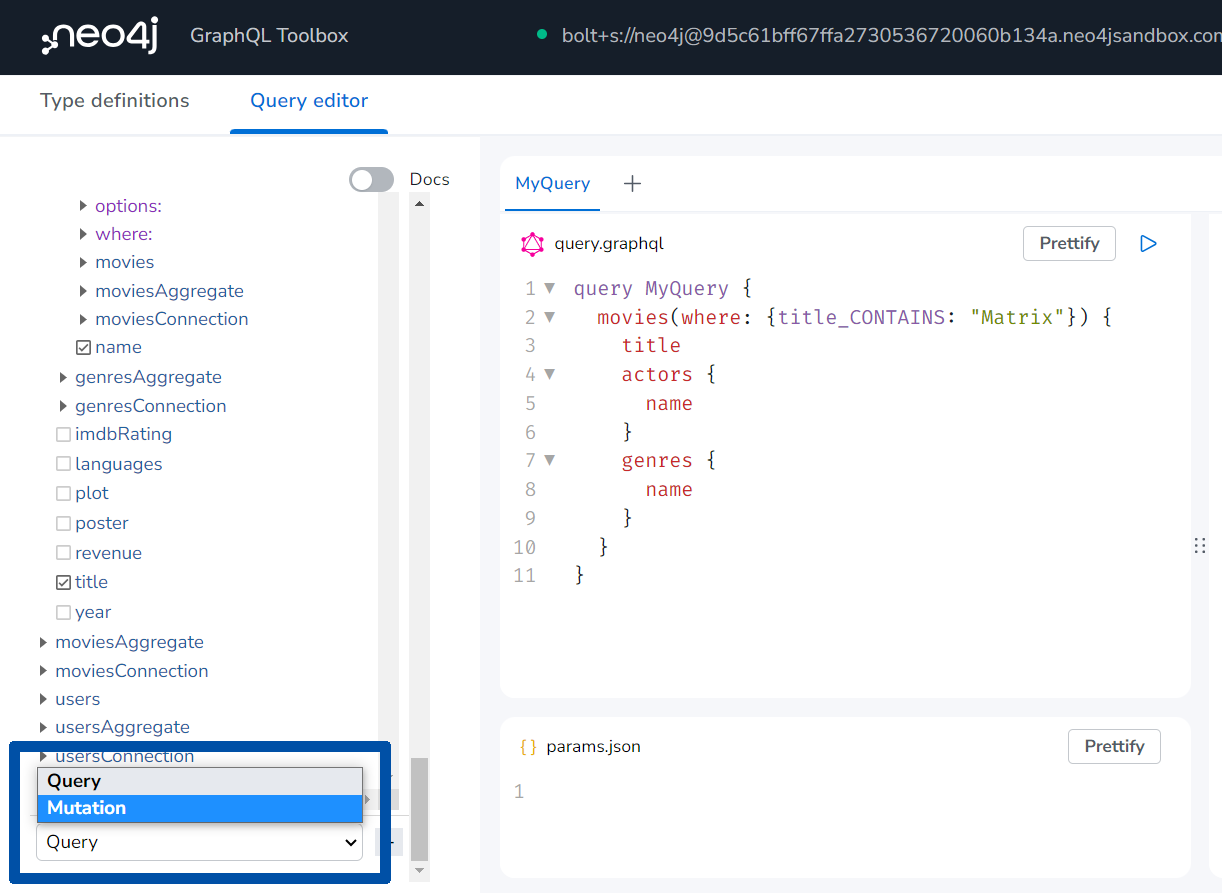 Toolbox explorer with the type dropdown selected