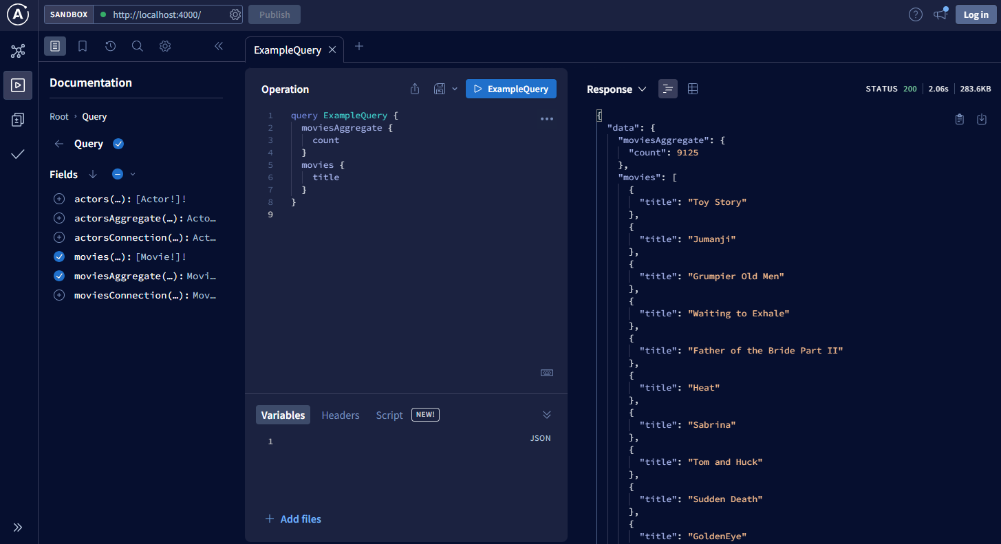 Screenshot of the GraphQL Playground IDE
