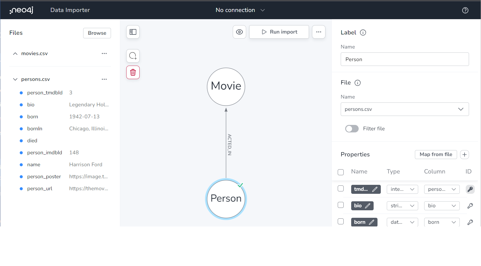 The Neo4j Data Importer UI