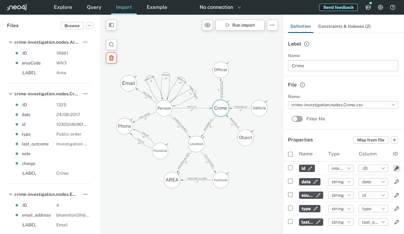 A screenshot of the Neo4j Data Importer user interface