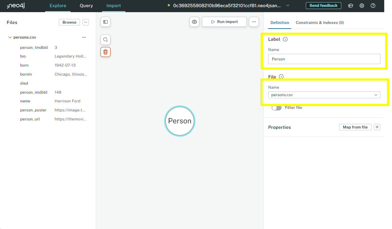The node label box in data importer