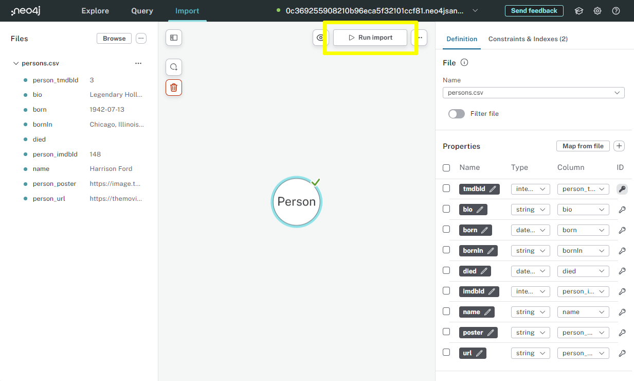 The run import button in data importer