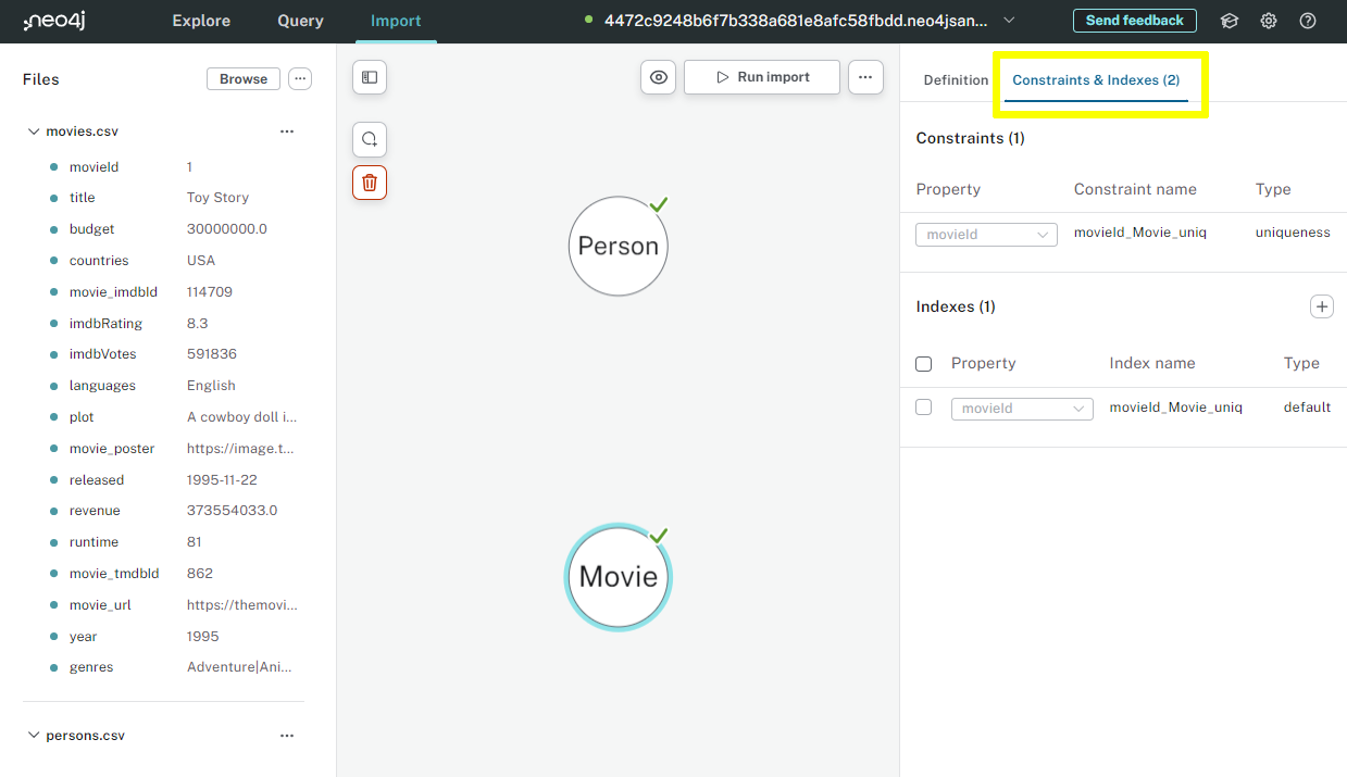 The Constraints & Indexes tab highlighted