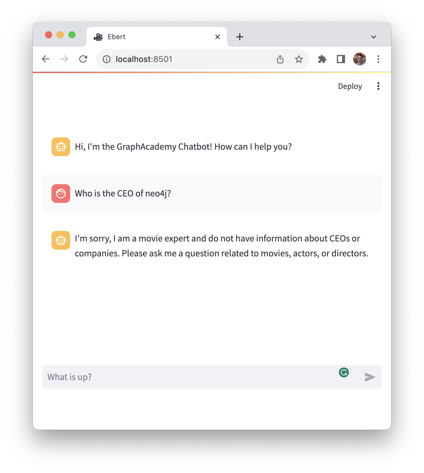 The Bot refusing to answer non-movie related question.